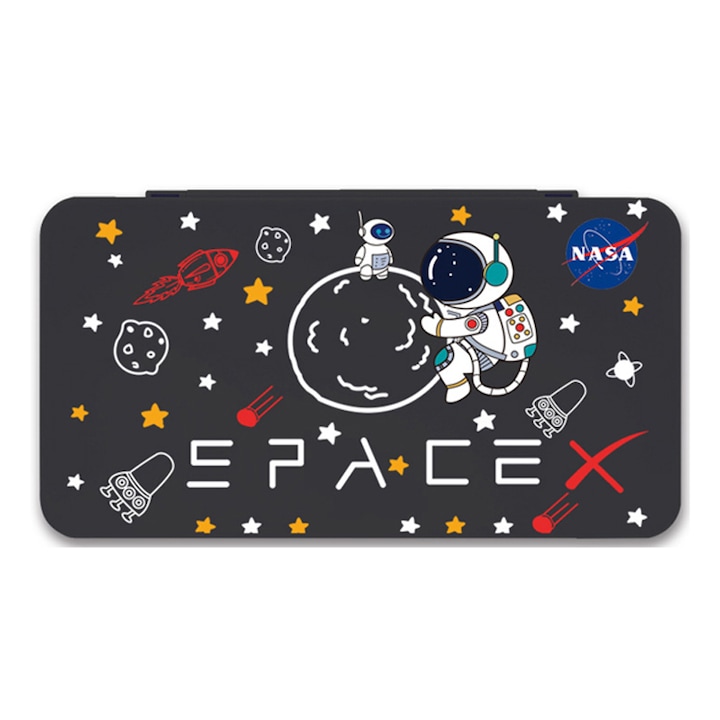 Husa carduri consola gaming, SIHOiSi, Cutie de stocare cu absorbtie magnetica cu 24 slot pentru card, potrivita pentru Nintendo Switch, model planet astronaut, 160×88×15mm, Negru