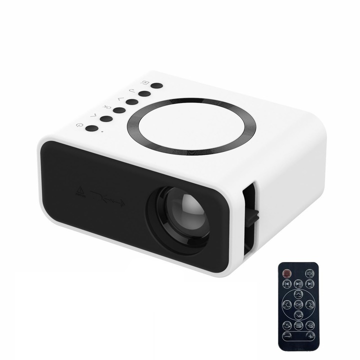 Мини преносим проектор, WALALLA, с дистанционно, USB, Бял
