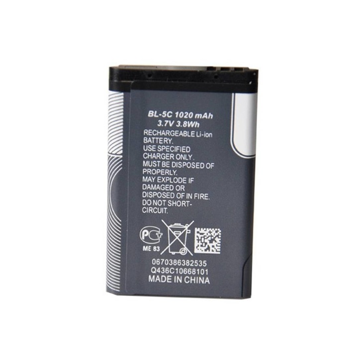Baterie reincarcabila BL-5C, reincarcabila, 3.7VDC, 1020mAh, 3.8Wh, Li-ion