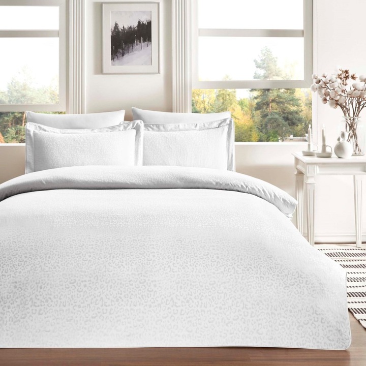 Dupla ágynemű, luxus szatén jacquard, 100% szatén pamut, 240x260 cm, 6 db, TAC, Leo White