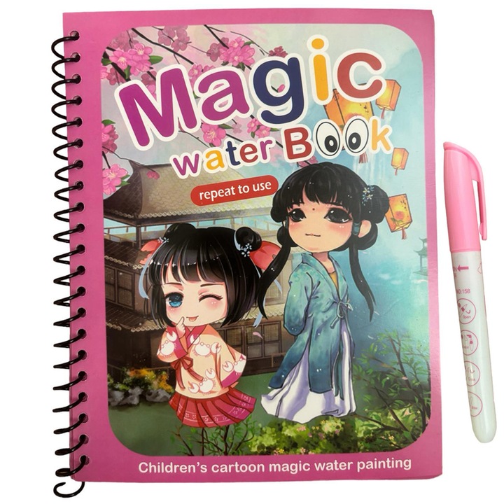 Vízfestőkönyv Magic Water Book, Linomag, Angol nyelven, Manga, Újrafelhasználható, 3 év feletti lányoknak és fiúknak