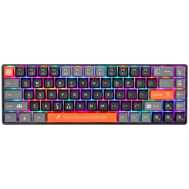 Tastatura Marvo KG902W wireless, Red Switch, 65% NKRO, Bluetooth, iluminare RGB, USB, negru