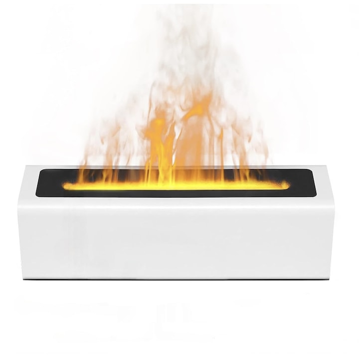 Flame Effect aromaterápiás diffúzor/párásító, 7 LED színben fény, 150 ml-es tartály, USB Type-C csatlakozás, otthoni vagy irodai használatra, fehér
