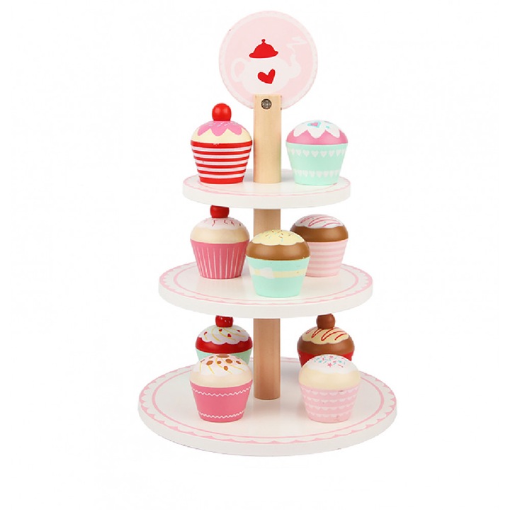 Set de joaca cu 9 Cupcakes din lemn