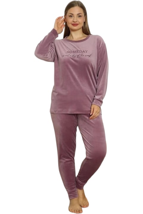 Pijama dama catifea, StarFashion, bluza cu maneca lunga si pantaloni lungi, lila, Lila