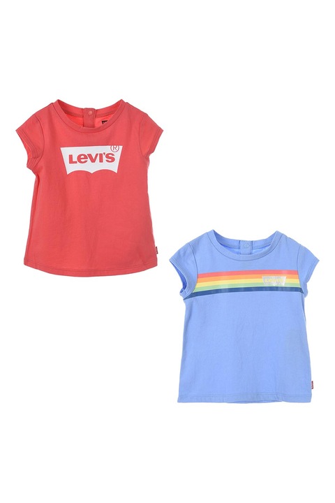 Levi's, Set de tricouri din amestec de bumbac - 2 piese, Albastru pastel/Corai