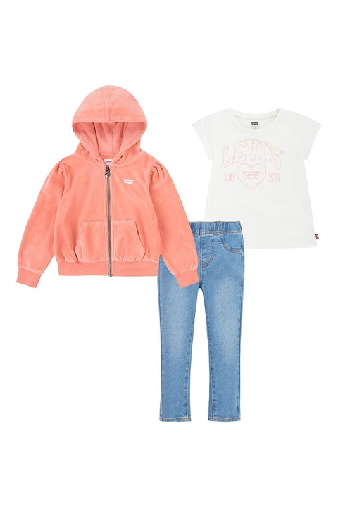 Levi's, Set de blugi, hanorac si tricou - 3 piese, Roz somon/Albastru deschis, 86 CM