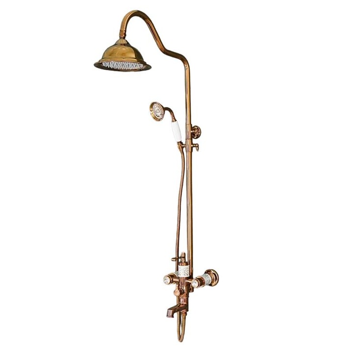 Baterie pentru cada/dus, Montare pe perete, Alama, Auriu