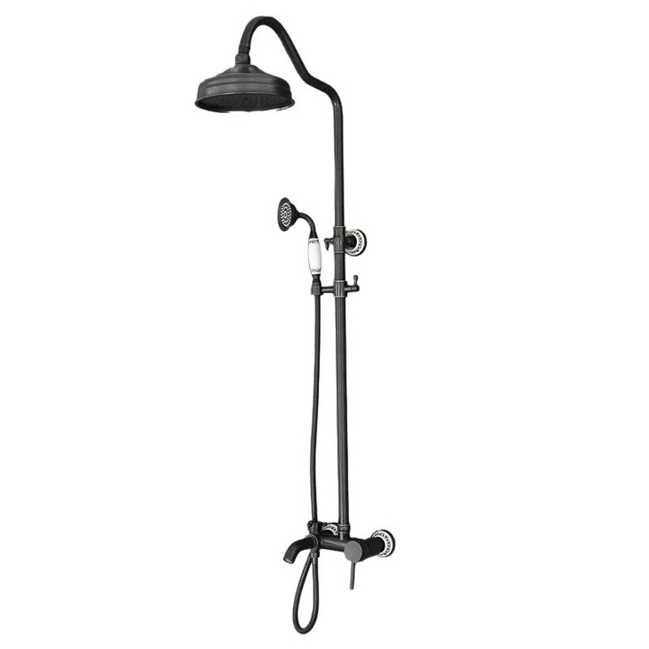 Baterie pentru cada/dus, Montare pe perete, Pivotant, Alama, Negru