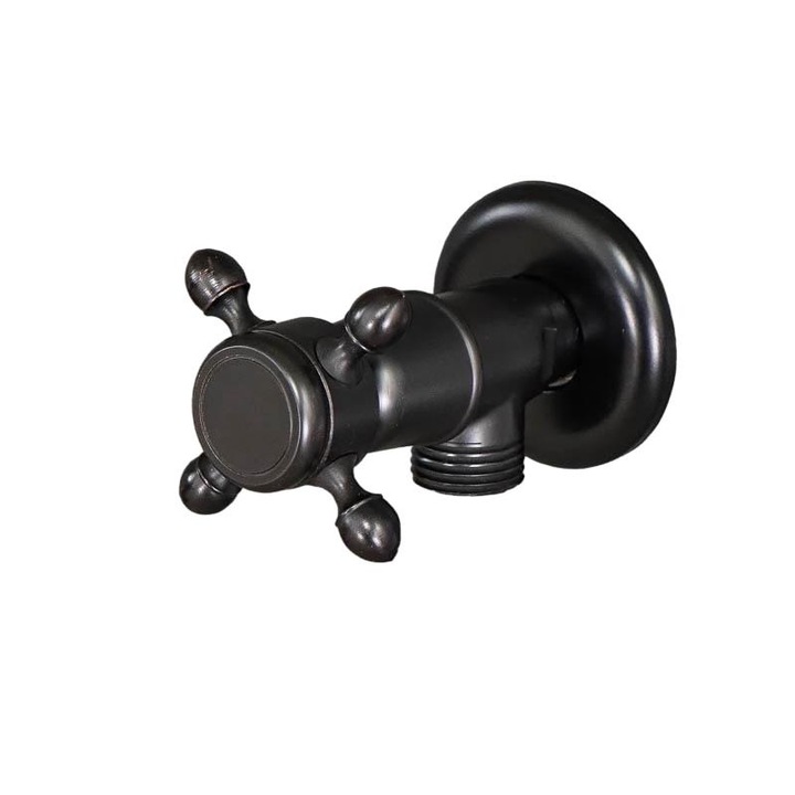 Robinet unghiular pentru baie, Alama, Cap ceramic, Negru