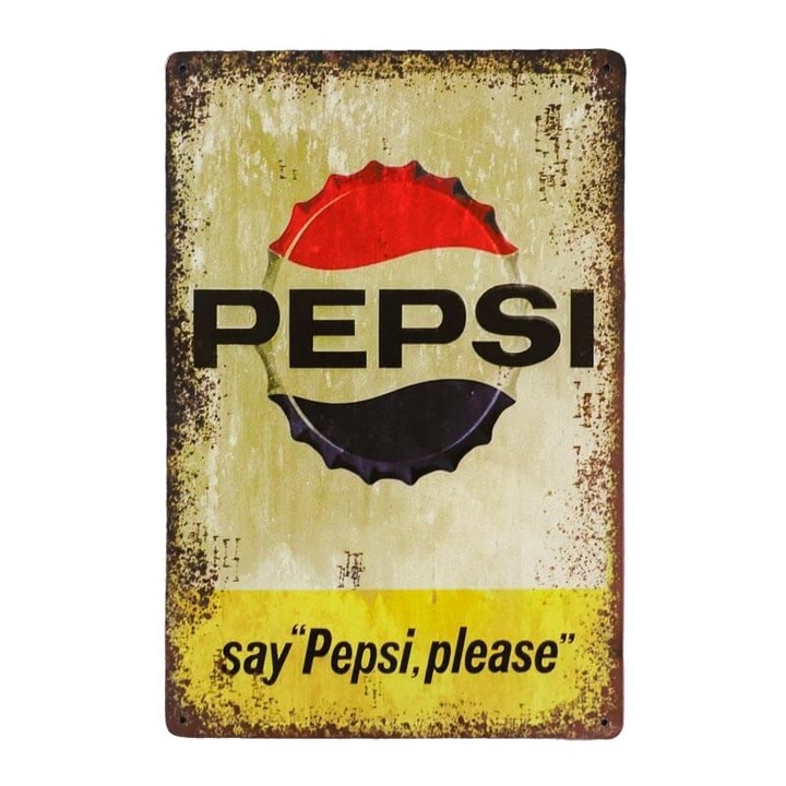 Placa decorativa retro SAY PEPSI PLS, Metal, Multicolor