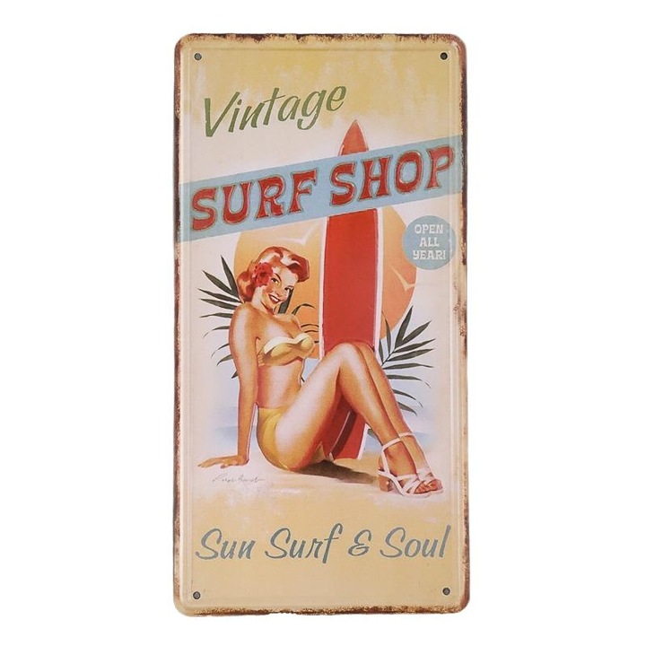 Placa decorativa, Metal, Surf Shop, Multicolor