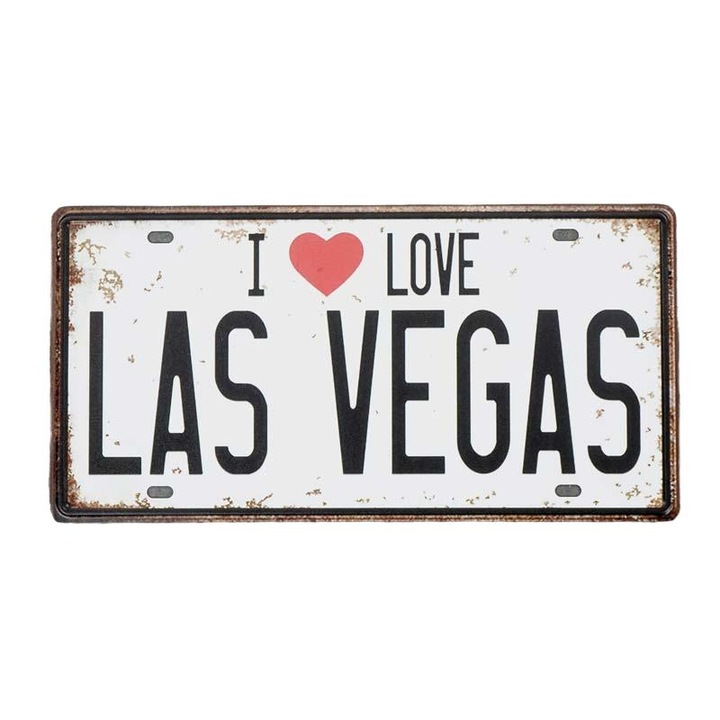 Placa decorativa, Metal, I love Las Vegas, Multicolor