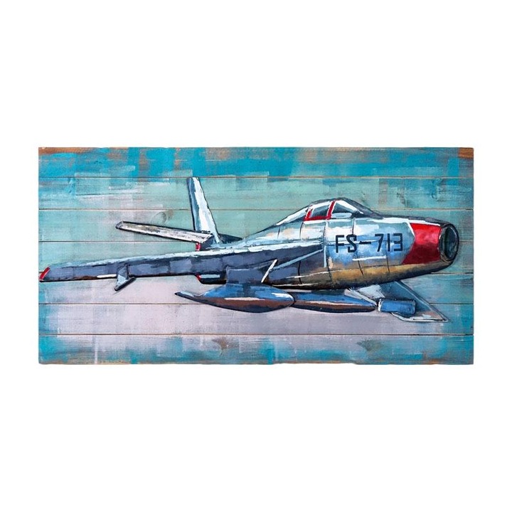 Tablou metalic 3D, Avion, 120x60 cm, Multicolor