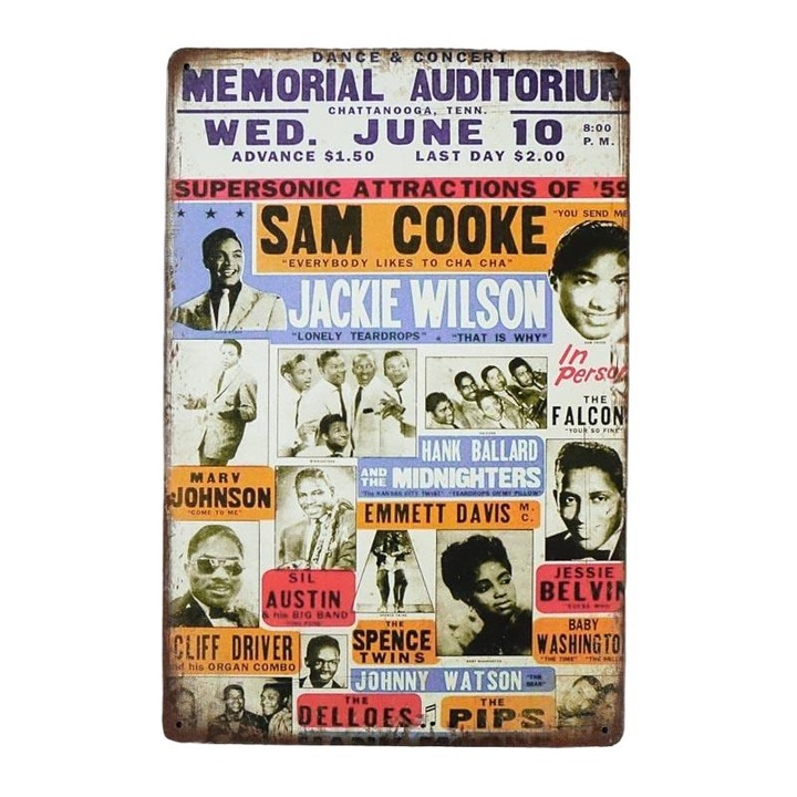 Placheta decorativa din metal, Memorial Auditorium Sam Cook