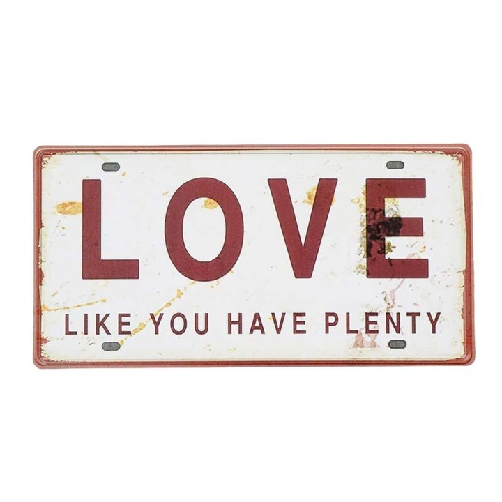 Placheta decorativa metalica, Love, Alb/Rosu