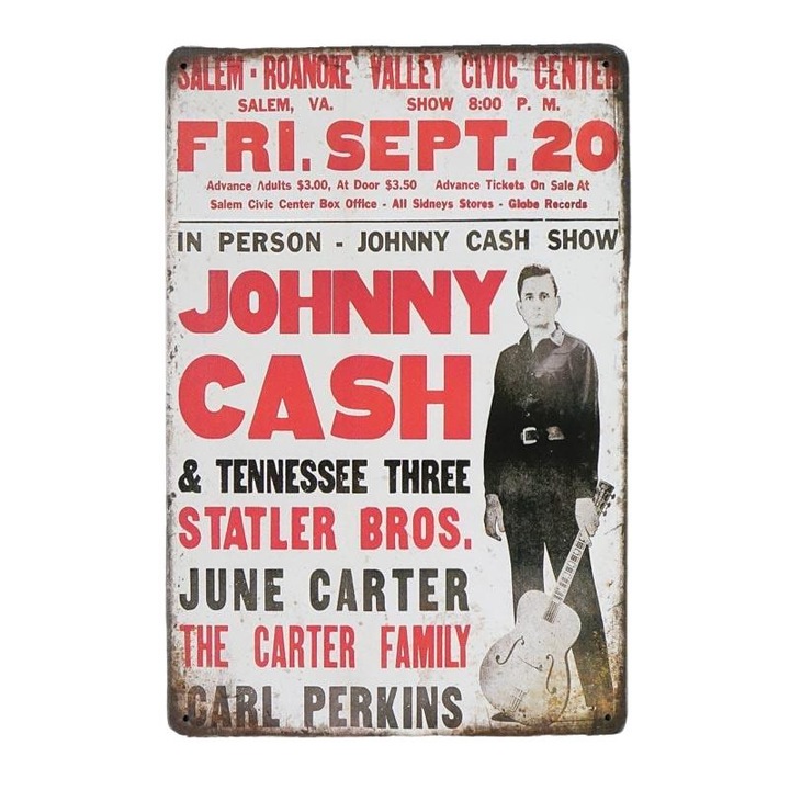 Placheta decorativa metalica, Johnny Cash Concert