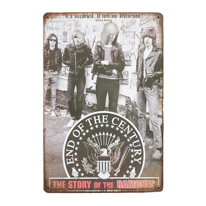 Placa decorativa RAMONES STORY, Metal, Alb/Negru