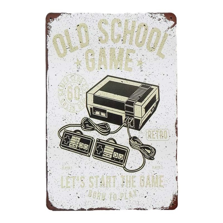 Placa decorativa OLD SCHOOL GAME, Metal, Multicolor
