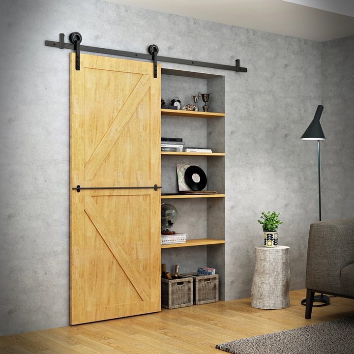 Sistem de usi glisante, Seart Group, 200 cm, pentru usi din lemn, capacitate 130 kg, negru