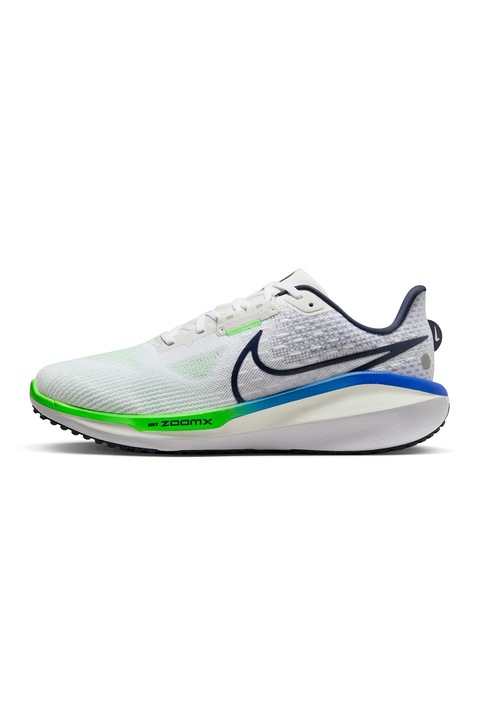 Nike, Pantofi din material textil cu amortizare pentru alergare Vomero 17, Alb/Verde lime/Negru