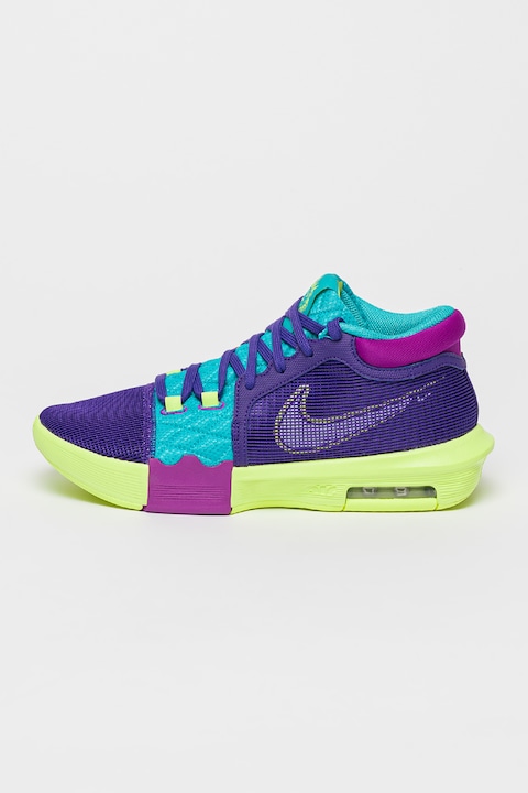 Nike, Омекотени баскетболни обувки LeBron Witness 8, Зелен/Жълт/Виолетов