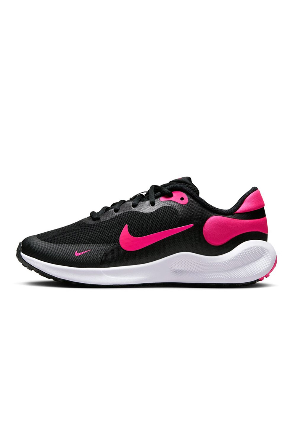 Nike, Pantofi cu imprimeu logo, pentru alergare Revolution 7, Negru, Fucsia, 36.5 EU