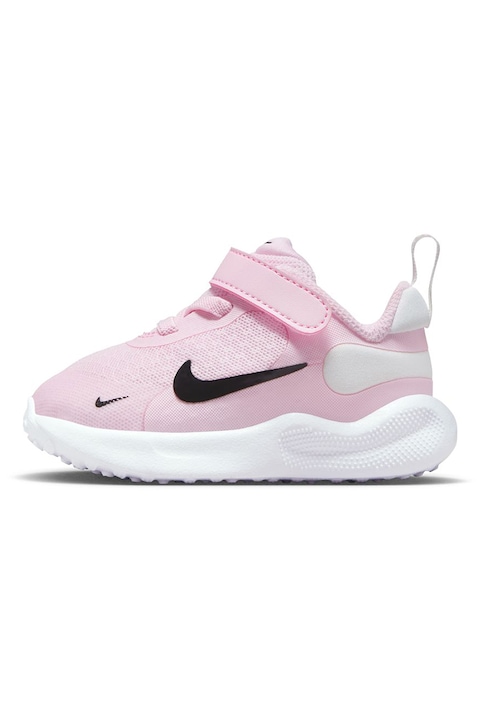 Nike, Обувки Revolution 7 за бягане с велкро, Бледо розово/Черен