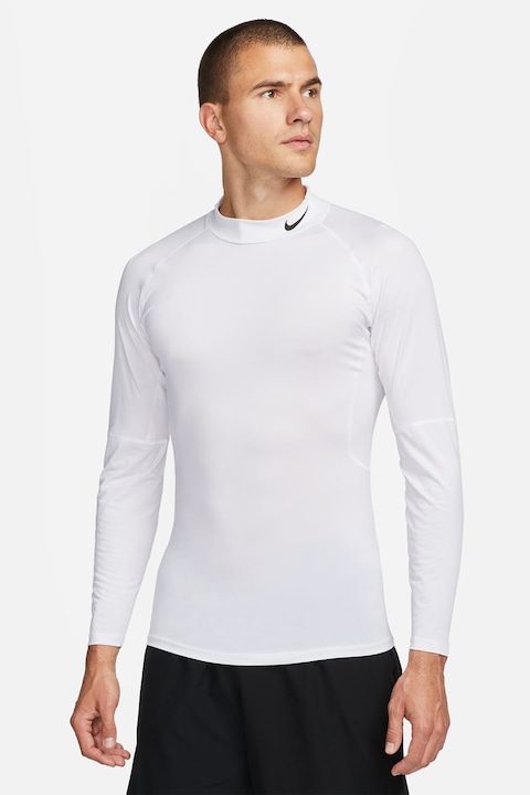 Nike, Фитнес блуза Pro с Dri-FIT и ръкави реглан, Бял/Черен