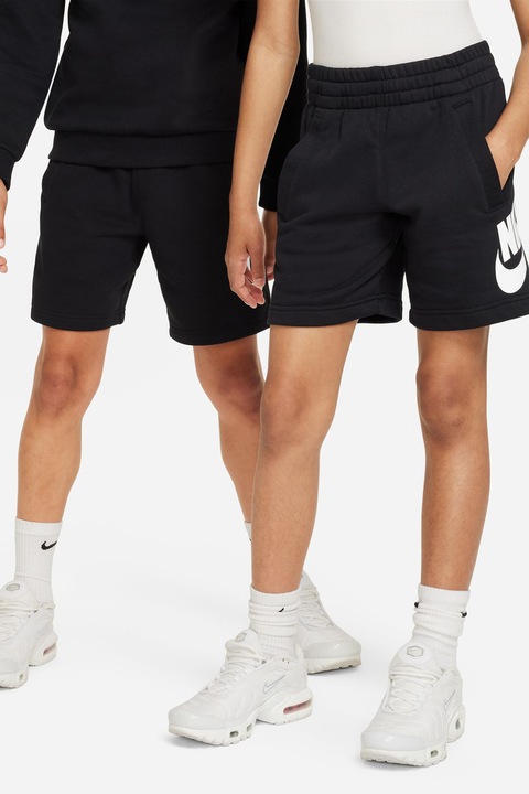 Nike, Pantaloni scurti cu imprimeu logo Sportswear Club, Alb/Negru