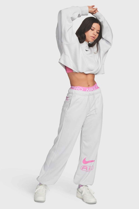 Nike, Разкроен спортен панталон Air с лого, Бял/Розово