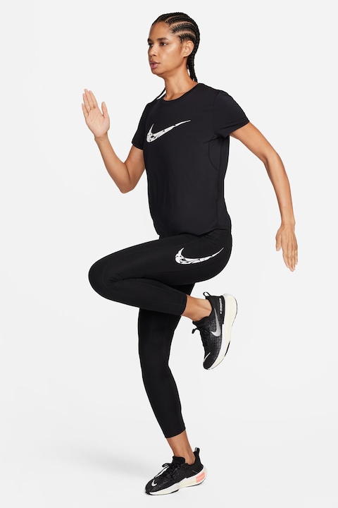 Nike, Тениска за бягане с Dri Fit, Бял/Черен