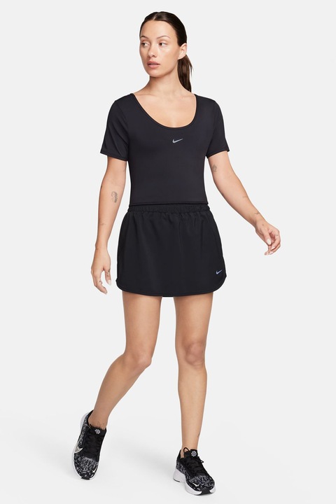 Nike, Tricou crop cu tehnologie Dri-FIT si decupaj pe spate pentru fitness Classic, Negru