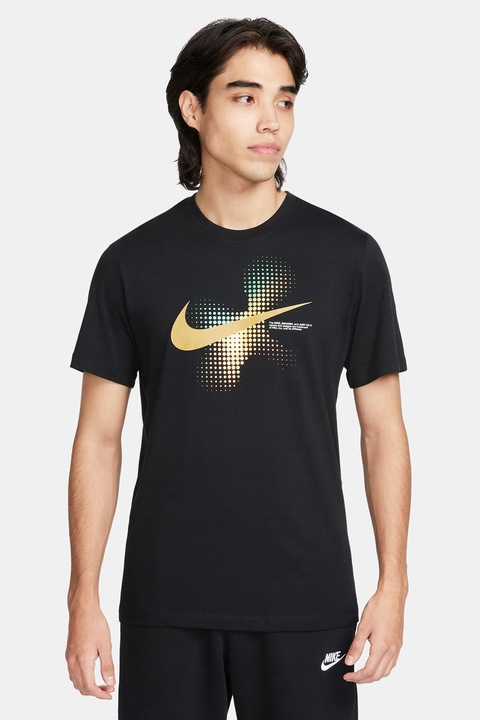 Nike, Тениска с овално деколте и лого, Жълт/Черен