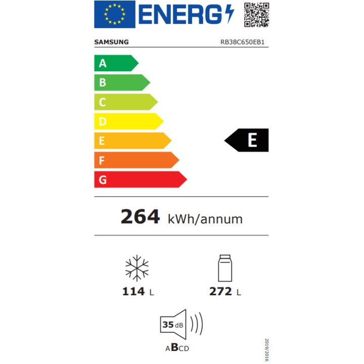 Combina frigorifica Samsung RB38C650EB1/EF, 386 l, Total No Frost, All-Around Cooling, Compresor Digital Inverter, Dozator apa, WiFi, Clasa E, H 203 cm, Dark Inox
