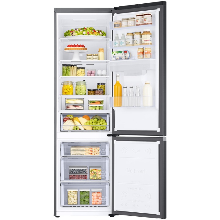 Combina frigorifica Samsung RB38C650EB1/EF, 386 l, Total No Frost, All-Around Cooling, Compresor Digital Inverter, Dozator apa, WiFi, Clasa E, H 203 cm, Dark Inox