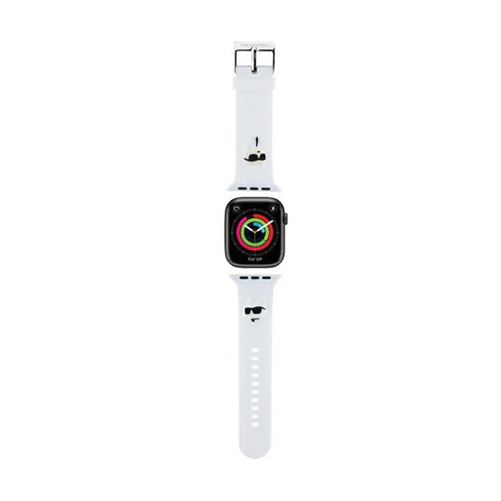 Karl Lagerfeld 3D Rubber Karl & Choupette Heads NFT - смарт каишка за часовник Apple Watch 42/44/45/49 мм бял