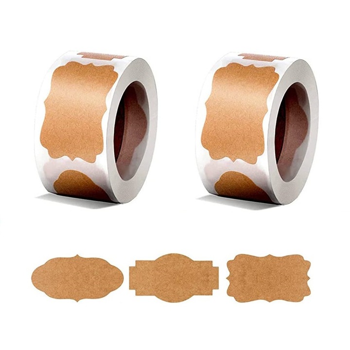 Set 2 Role Etichete Autocolante, Multiple Utilizari, 300 etichete/rola, Maro, Sim Online®