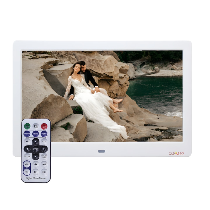 Rama foto digitala, Zadabso®, 7 inch, rezolutie 800 x 480, 16:9, Capacitate stocare 16GB, Slot MicroSD, Alb