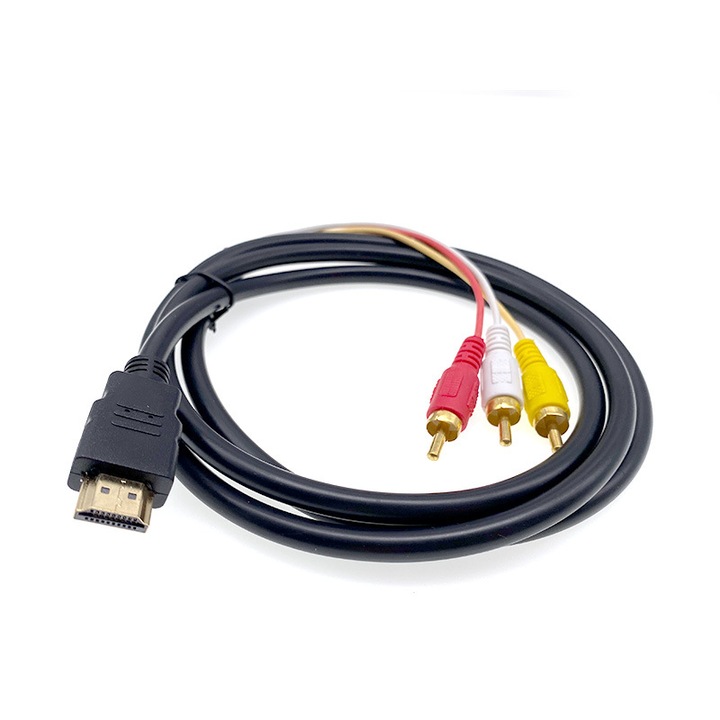 Cablu adaptor de conectare video, JENUOS®, 3xRCA, Inalta definitie, lungime 1.5m, Negru
