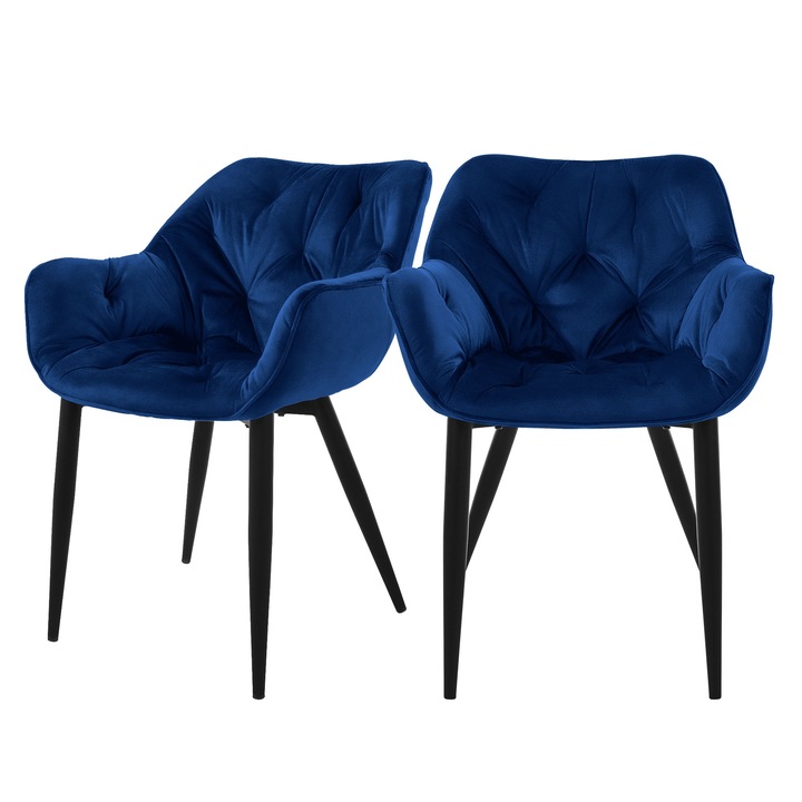 Комплект от 2 стола за трапезария, ML-Design, тъмно синьо, кадифе, 59 см x 67 см x 83 см, модерен дизайн, лесно и бързо сглобяване