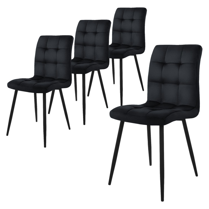 Set 4 scaune dining / living ML-Design, negru, catifea, 41 x 49 x 89 cm, design modern, asamblare simpla si rapida