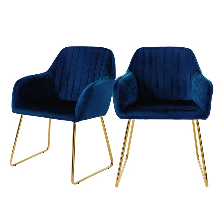 Комплект от 2 трапезни стола, ML-Design, кадифе, сини, 57 см x 60 см x 82 см, модерен дизайн, лесно и бързо сглобяване