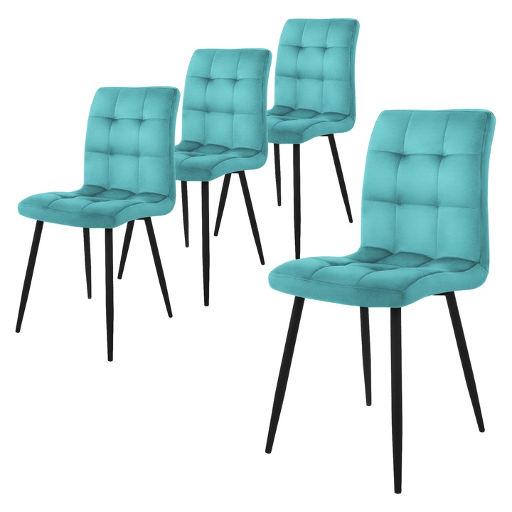 Комплект 4 стола за трапезария, ML-Design, кадифе, бензин, 41 x 49 x 89 см, модерен дизайн, лесно и бързо сглобяване