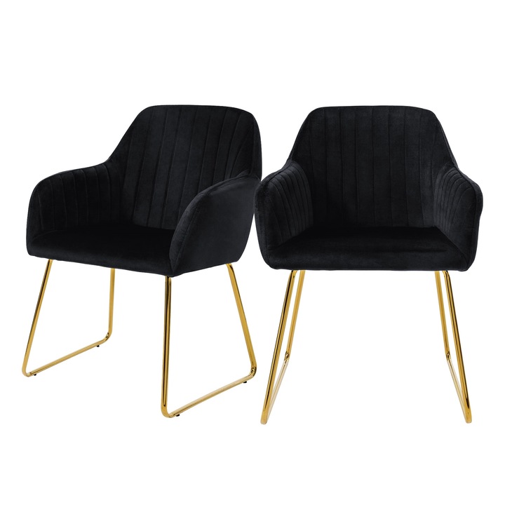 Комплект от 2 стола за трапезария, ML-Design, черни, кадифе, 57 см x 60 см x 82 см, модерен дизайн, лесно и бързо сглобяване