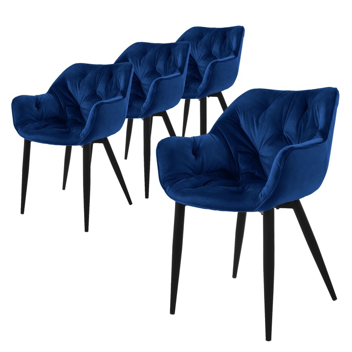 Комплект 4 стола за трапезария, ML-Design, кадифе, тъмносиньо, 59 см x 67 см x 83 см, модерен дизайн, лесно и бързо сглобяване