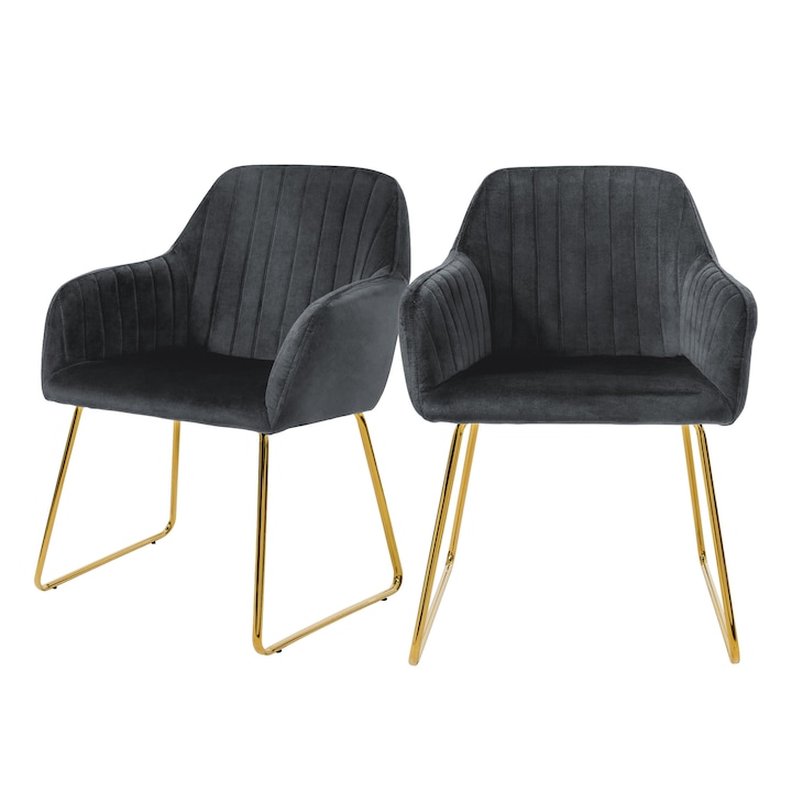 Комплект от 2 стола за трапезария, ML-Design, кадифе, сиви, 57 см x 60 см x 82 см, модерен дизайн, лесно и бързо сглобяване
