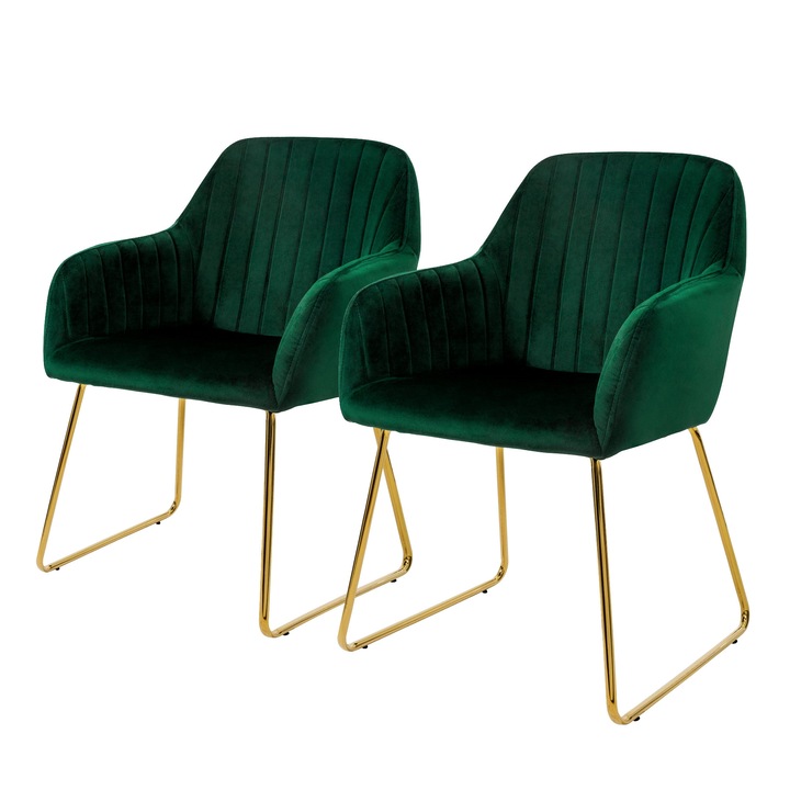 Set 2 scaune dining / living ML-Design, verde, catifea,57 cm x 60 cm x 82 cm, design modern, asamblare simpla si rapida