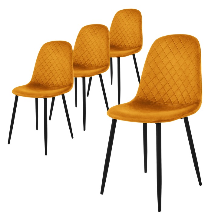 Комплект от 4 стола за трапезария, ML-Design, кадифе, синапено жълто, 44 x 51 x 89 см, модерен дизайн, лесно и бързо сглобяване