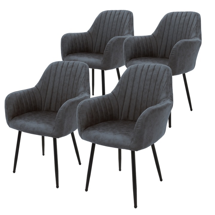 Комплект 4 стола за трапезария, ML-Design, имитация на кожа, антрацит, 58 см x 60 см x 84 см, модерен дизайн, лесно и бързо сглобяване